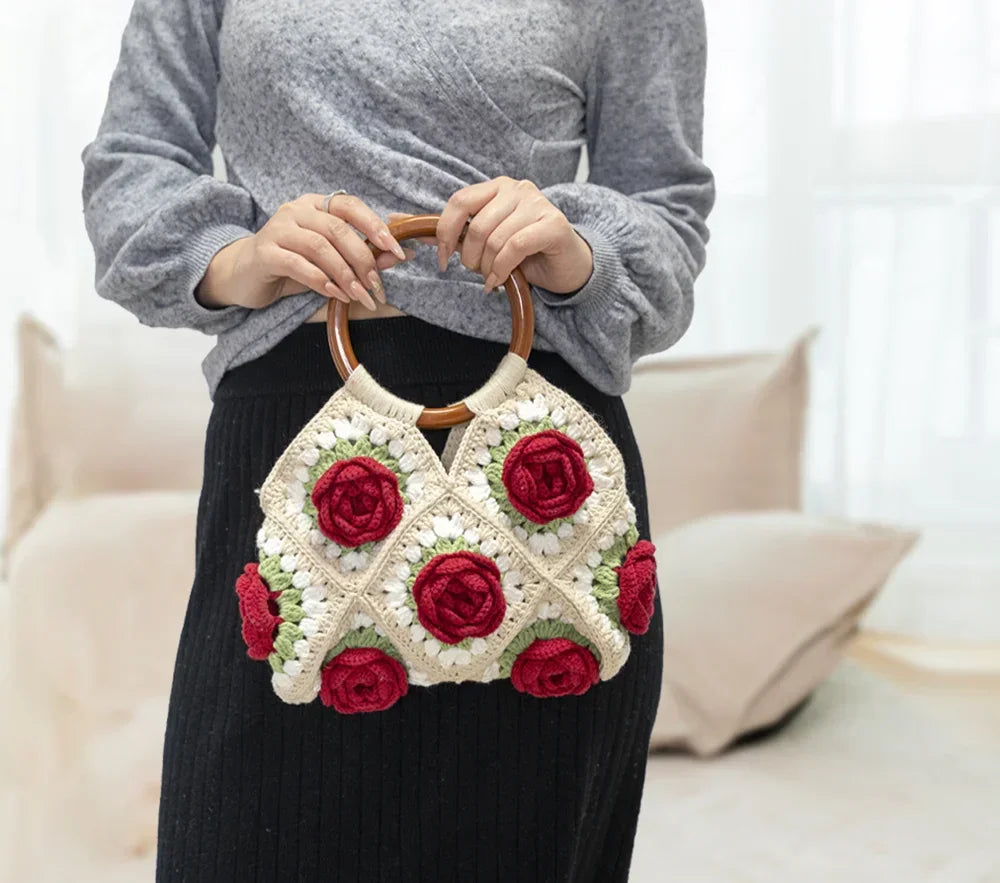 1980 Rose Handtasche Häkel-DIY-Kit