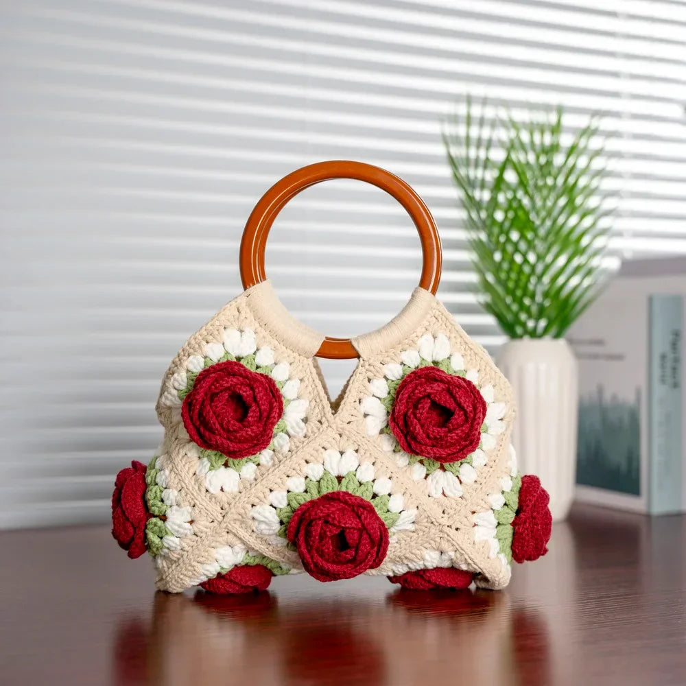1980 Rose Handtasche Häkel-DIY-Kit
