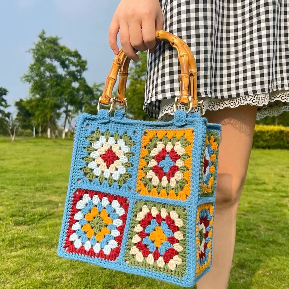 Granny square top bag,Handmade bag,Colourfull Rose Bag ,