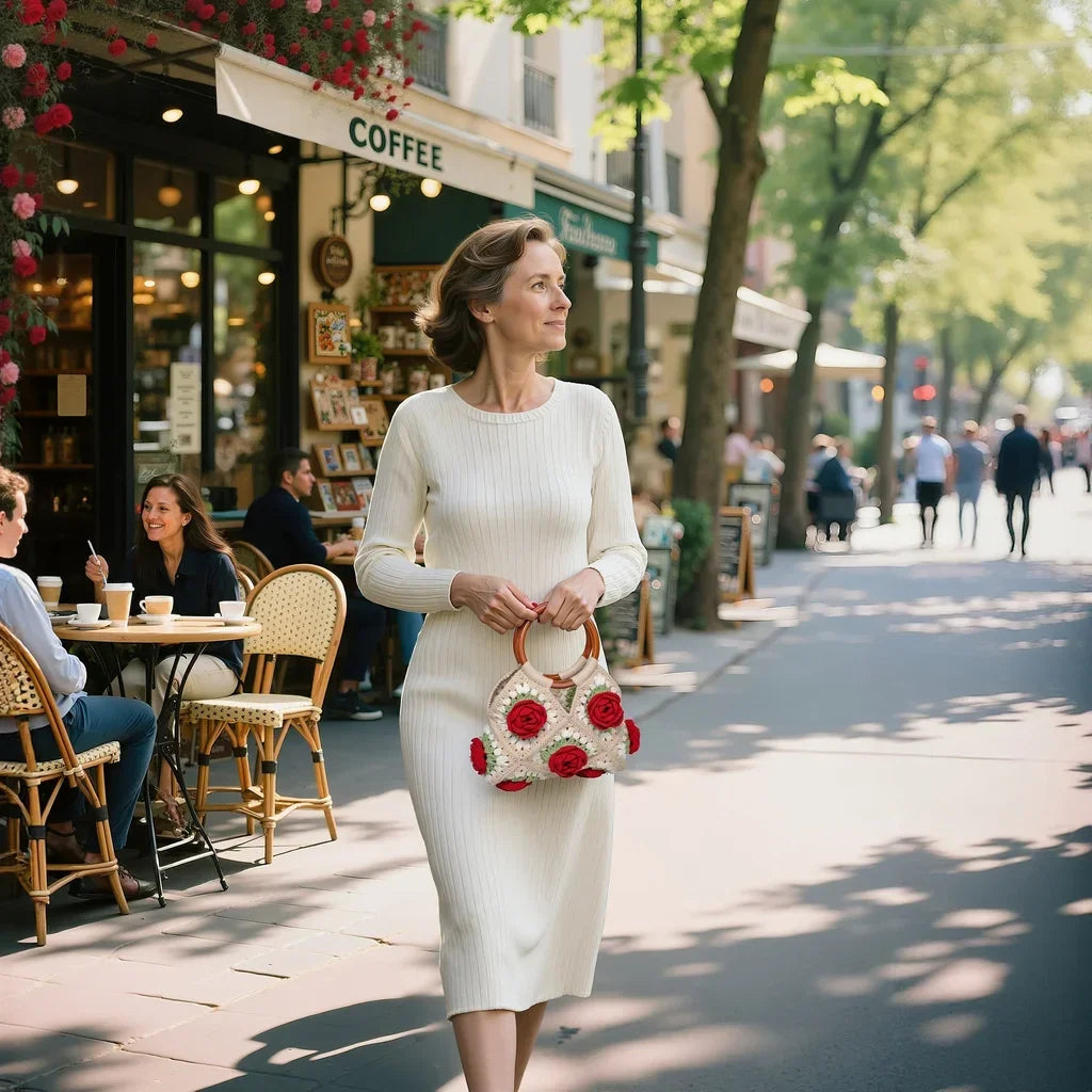1980 Rose Handtasche Häkel-DIY-Kit
