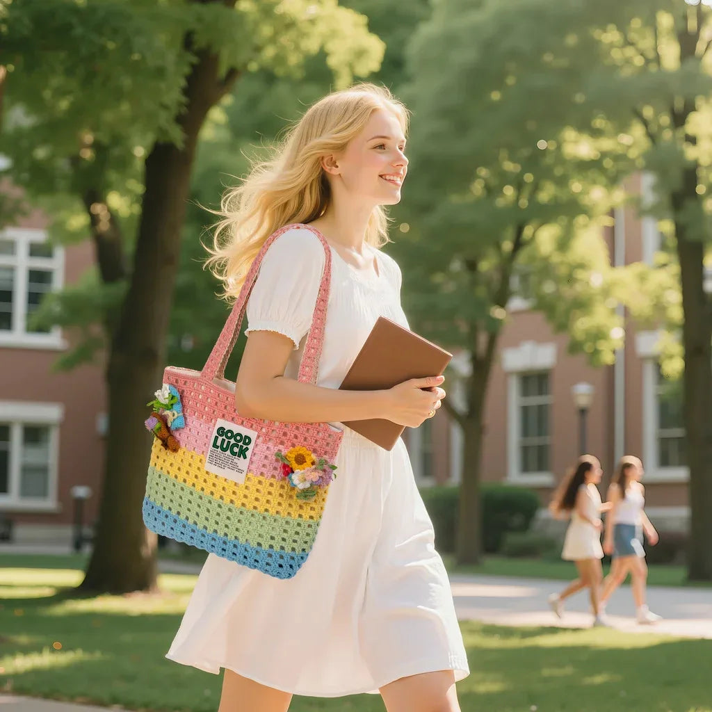CrochetPark™ Rainbow Waffle Tote crochet kit