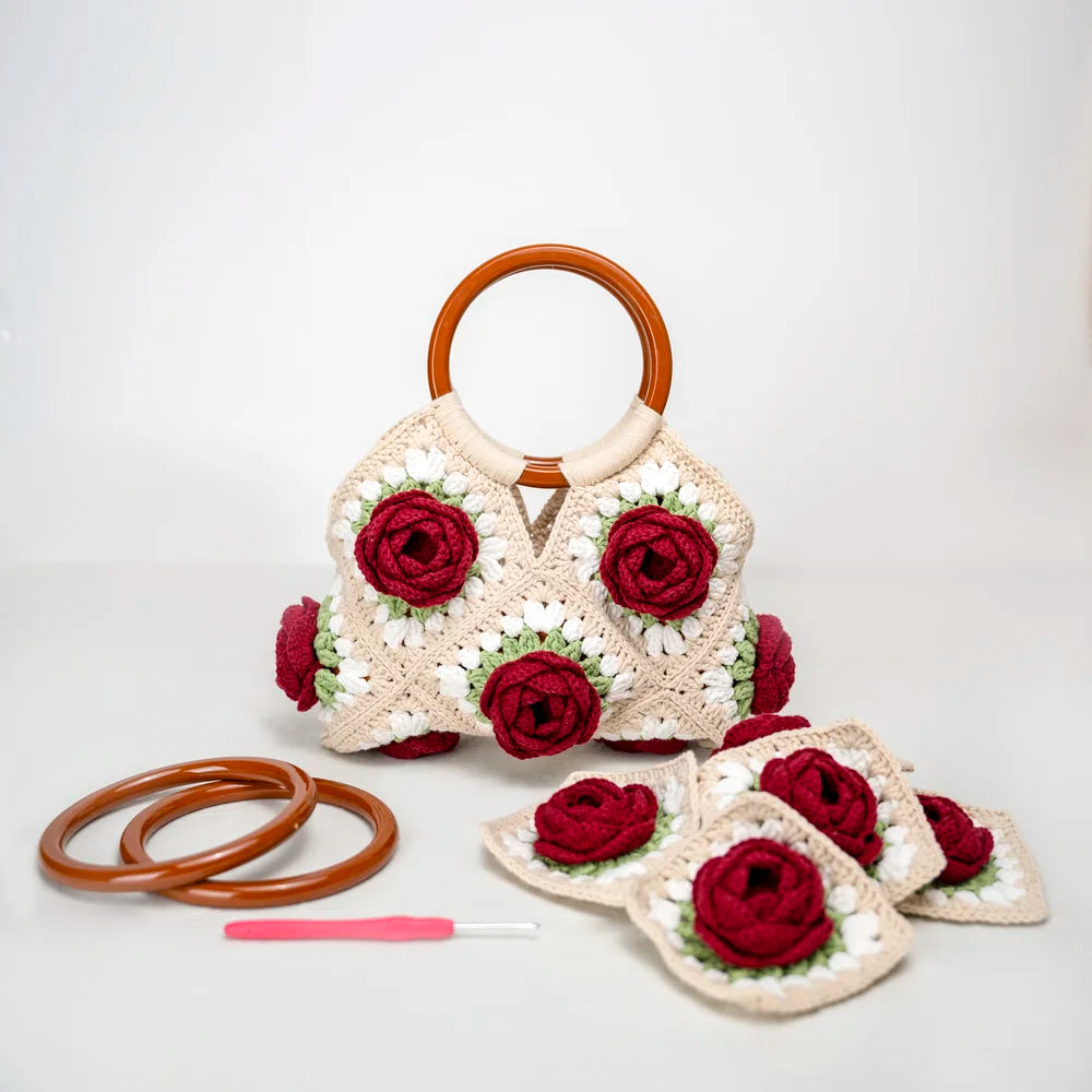 1980 Rose Handtasche Häkel-DIY-Kit