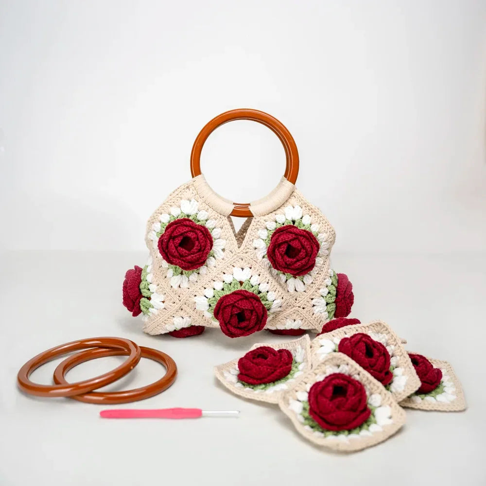 1980 Rose Handtasche Häkel-DIY-Kit