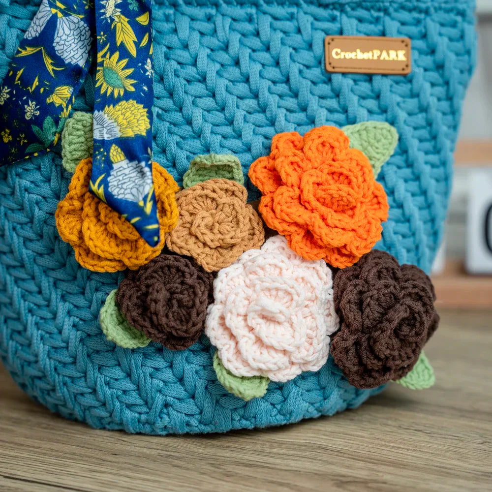 Crochet bag floarl decoration kit