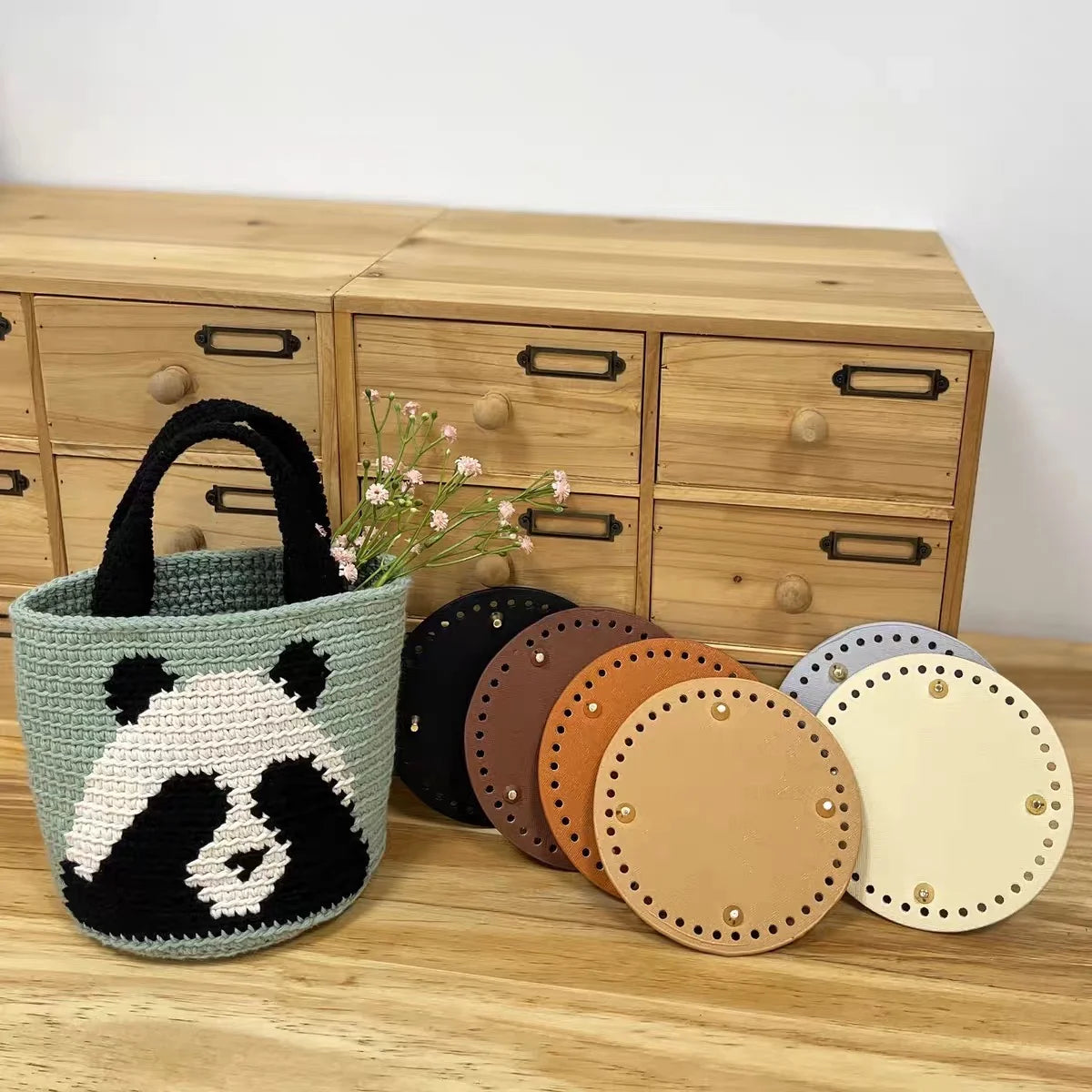 crochet bag leather base