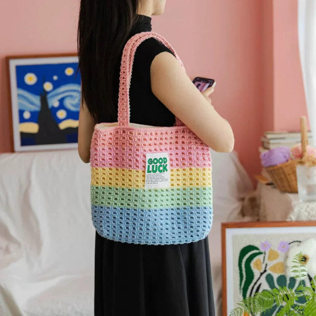 CrochetPark™ Rainbow Waffle Tote crochet kit